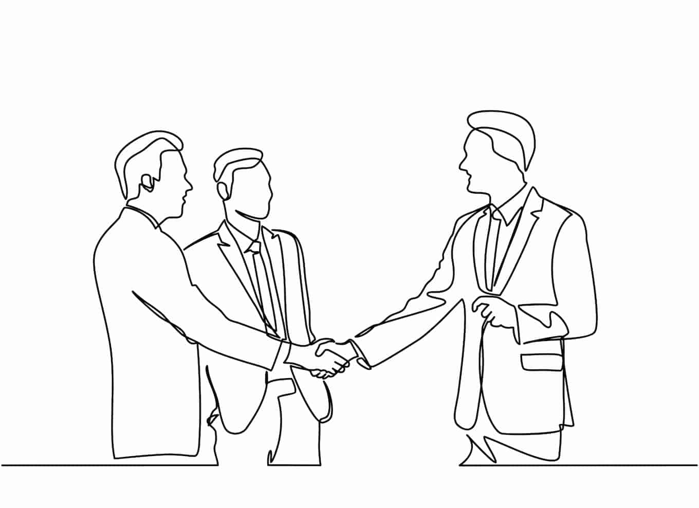 one-line drawing of business partners shaking hands
