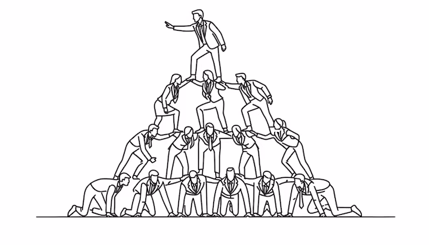line drawing of people making a team pyramid